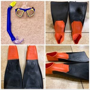 Snorkel, scuba mask & fins